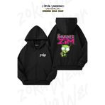 ZOKAWEAR Oversize Invader Zim Gir Snacking Sırt Baskılı Fermuarlı Kapşonlu Siyah Hırka (2 İplik)