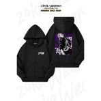 ZOKAWEAR Oversize Jujutsu Kaisen Gojo Satoru Sırt Baskılı Fermuarlı Kapşonlu Siyah Hırka (2 İplik)