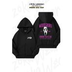 ZOKAWEAR Oversize Scream Horror Film Club Sırt Baskılı Fermuarlı Kapşonlu Siyah Hırka (2 İplik)