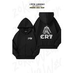 ZOKAWEAR Oversize Stance Futbol Cr7 Cristiano Ronaldo Sırt Baskılı Fermuarlı Kapşonlu Siyah Hırka (2 İplik)