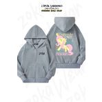 ZOKAWEAR Oversize The Many Words Of Fluttershy Sırt Baskılı Fermuarlı Kapşonlu Gri Hırka (2 İplik)