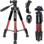 Zomei Q111 Kamera Tripodu Cep Telefonu Tutuculu + Uzaktan Kumanda, Alüminyum Alaşım Hafif Kamera Ayaklı Tripod 3 Yönlü Döner Başlık Hızlı Değiştirme Plakası ve Çanta 47 – 140 cm Kırmızı Renk