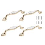 ZONADAH 4 Dolap Kulplu Set, Delik Mesafesi 9128 mm, Toplam 173 mm, Beyaz Seramik ve Altın Kaplama Dolap Kulpları, Mobilya, Çekmece, Dolap, Dolap, Dolap, Elbise Dolabı, Komodin için Bakır Bardak