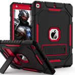 ZoneFoker iPad 9./8./7. Nesil 2021/2020/2019 (10,2 inç), Dayanıklı Darbeye Dayanıklı Dayanıklı Koruyucu 10,2 inç Kılıf iPad 9 8 7 Gen için Dahili Destek Çubuğu ile (Siyah+Kırmızı)