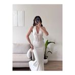 Zoom Butik Bel Korse Maxi Elbise - BEYAZ