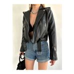 Zoom Butik Biker Deri Ceket-SİYAH