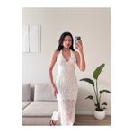 Zoom Butik Boyun Bağlamalı Güpürlü Elbise - BEYAZ