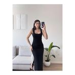 Zoom Butik Çift Yırtmaçlı Kare Yaka Elbise - SİYAH