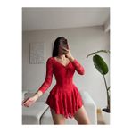 Zoom Butik Dantel Kol Ön Büzgülü Elbise - KIRMIZI