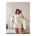 Zoom Butik Drapeli Pelerin Bodysuit - BEYAZ