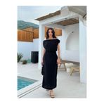 Zoom Butik Düşük Omuz Yırtmaçlı Elbise - SİYAH