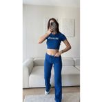 Zoom Butik NY Crop & Pantolon Takım - SAKS MAVİSİ