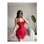 Zoom Butik Şortlu Bel Korse Dantel Elbise - KIRMIZI