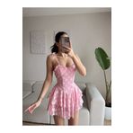 Zoom Butik Şortlu Bel Korse Dantel Elbise - PUDRA
