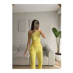 Zoom Butik Tek Omuz Crop & Pantolon Takım - SARI
