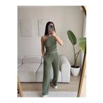 Zoom Butik Tek Omuz Crop & Pantolon Takım - YEŞİL