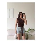 Zoom Butik Tek Omuz Kuşaklı Bluz - KAHVE