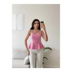 Zoom Butik Volanlı Düğmeli Bluz - PEMBE