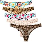 Zooma Kadın string tanga seti, 5'li paket dikişsiz iç çamaşırı kadın tanga, leopar ve tek renkli seksi dikişsiz iç çamaşırı kadın külotu Hipster bikini renkli, 1086 – 5 adet C, XL-XXL