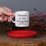 Zoommatik Anneanneye Hediye Kişiye Özel Dünyanın En Tatlı Anneannesi Tasarımlı Isimli Türk Kahvesi Fincan Takımı - Beyaz - Kırmızı - 100 ml