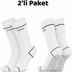Zoor 2'li Beyaz Kaydırmaz Silikonlu Taban Nefes Alan Premium Pilates, Yoga, Fitness, Koşu Sporcu Çorap - 36 - 40
