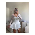Zora Butik Dantel Kol Ön Büzgülü Elbise - BEYAZ