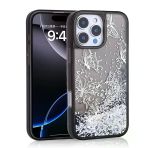 Zore Apple İle Uyumlu İphone 14 Pro Max Kılıf Sıvılı Simli Kelebek Baskılı Şeffaf Arka Yüzey Glis Silikon Kapak