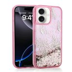 Zore Apple İle Uyumlu İphone 16 Kılıf Sıvılı Simli Kelebek Baskılı Şeffaf Arka Yüzey Glis Silikon Kapak