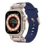 Zore Apple İle Uyumlu Watch Ultra 49mm KRD-101 Titanyum Metal Başlıklı Silikon Kordon Mavi-Titanyum