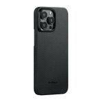 Zore Apple iPhone 15 Pro Max Magsafe Şarj Özellikli 600D Aramid Fiber Pitaka Ultra-Slim Classic Serisi Black-Grey Twill Kapak Kılıf