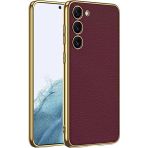 Zore Galaxy S23 Plus Kılıf Deri Görünümlü Kenarları Elektroplating Kaplama Msra Fizyon Kapak-Kırmızı