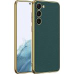 Zore Galaxy S23 Plus Kılıf Deri Görünümlü Kenarları Elektroplating Kaplama Msra Fizyon Kapak-Koyu Yeşil