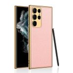 Zore Galaxy S23 Ultra Deri Görünümlü Kenarları Elektroplating Kaplama Fizyon Cep Telefonu Kılıfı