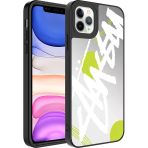 Zore İphone 11 Pro Max Uyumlu Aynalı Desenli Kamera Korumalı Parlak Msra Mirror Kapak-Yazı