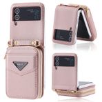 ZORSOME Samsung Galaxy Z Flip 4 Crossbody Cüzdan Kılıf, Samsung Galaxy Z Flip 4 için Koruyucu Kılıf Kapak, Bileklik Destek Çubuğu Kılıf Kapak W Kart Tutucu + Omuz Askısı, Pembe