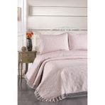 Zoya Dantelli Kapitoneli Ultrasonik Çift Kişilik Yatak Örtüsü Pudra - 250 x 260 cm