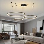 Zr Aydınlatma Siyah Çember Ø40,60,80CM, 4000k Işık, Kumandalı, LED Lamba, yuvarlak Sarkıt Avize, modern Aydınlatma, dekoratif Işık