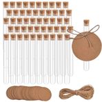 zrfgbxim 50 adet test tüpü şeffaf plastik test tüpü, plastik test tüpü, mantar tıpalı, laboratuvar çiçekleri tatlı hediyeler, 13 x 78 mm, 5 m kenevir halatlı (küçük)