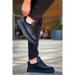 ZRN-006 Premium Siyah Yüksek Taban Bağcıklı Günlük Erkek Spor Ayakkabı - Siyah1