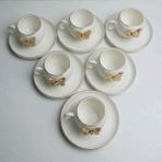 ZS Style Kelebek Detaylı 6'lı Türk Kahvesi Fincan Takımı-Gold Porselen Set Şık Çeyiz& Misafir Sunumluk - Altın - Beyaz