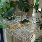 ZS Style Vintage 5 Parça Gümüş-Gold Kristal Sunum Seti-Kase, Ayaklı Tabak ve Kulplu Tepsi Gold