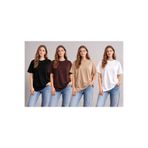 zs zaos fashion 4lü set kadın düz basic bisiklet yaka tişört rahat esnek kaliteli pamuklu yarım oversize t-shirt