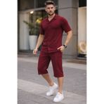zs zaos fashion waffle erkek şort gömlek takım pamuklu dokulu kaliteli slim fit kalıp yazlık t-shirt