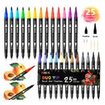 ZSCM 25 Renk Fırça Ucu İşaretleyici, Suluboya İşaretleyicileri, Yetişkin Boyama Kitapları, Bullet Journal, Hat ve Çizimler, Çizimler, Çizimler için Çift Fineliner Kalemler