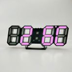 Zsykd 6609 3D Stereo LED Çalar Saat Oturma Odası 3D Duvar Saati, Renk: Siyah Çerçeve Pembe Işık (Yurt Dışından)