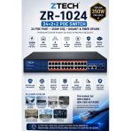 Ztech 24 Port Poe (10/100) Switch 350W 2 Port Gigabit Uplink 2 Port Fiber Sfp Cctv Ip Kamera Network Switch Zr-1024