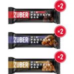 Züber Hi Protein Bar Karma Paket 45g x 6 Adet (Kakaolu, Badem Ezmeli, Yer Fıstığı Ezmeli) - 270 gr