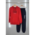 Zubi Baby & Kids Wear Dragon Ball Z Baskılı Kırmızı Kapüşonlu Sweatshirt ve Lacivert Eşofman Takımı - 10 Yaş
