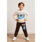 Zubi Baby & Kids Wear Karakter Baskılı Krem, Kahverengi Çocuk Eşofman Takımı (2 Iplik Kumaş) - 7 Yaş