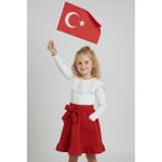 Zubi Baby & Kids Wear Kız Çocuk Beyaz Dantel Yakalı ve Büyük Cepli Kırmızı Etek Takım (5-14 Yaş)